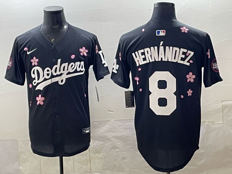 Men 2025 Nike Los Angeles Dodgers #8 Hernandez Black Game MLB Jersey 09